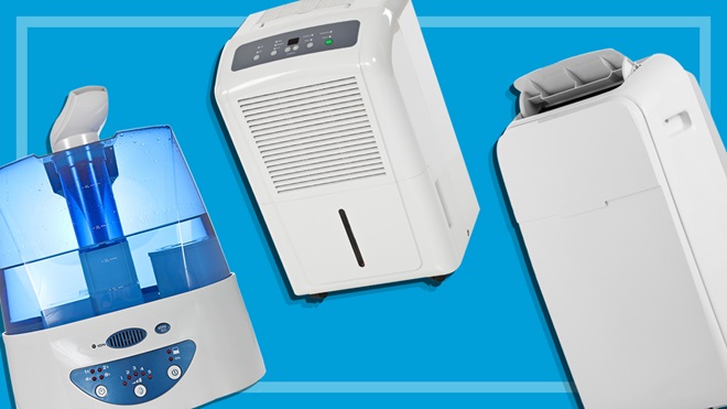 humidifier dehumidifer air purifier on blue background